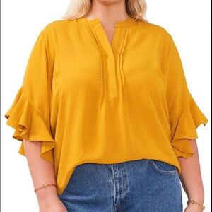 Vince Camuto Mustard Ruffle Sleeve Blouse